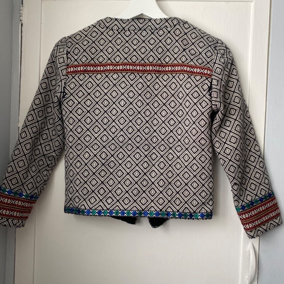 LOVERS + FRIENDS Jacket Small Manta Diamond Weave Embroidered Cropped Open Black - Picture 3 of 5